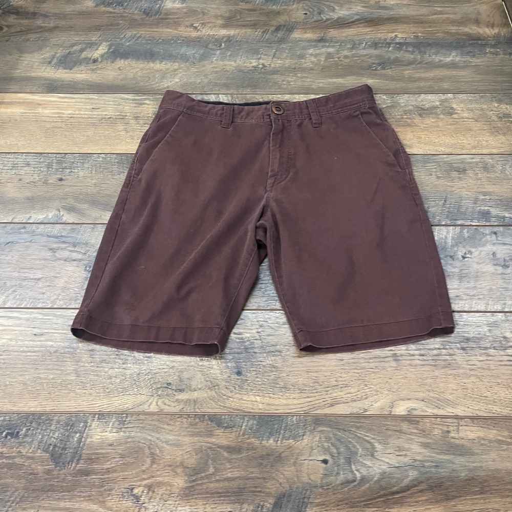 Volcom Mens Frickin Modern Stretch Chino Shorts Burgundy Brown Size 32 Skater